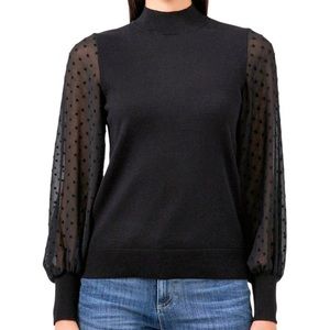 NEW Vince Camuto Ladies Clip Dot Sheer Sleeve Sweater Black M